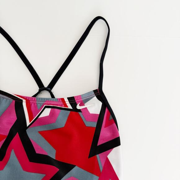[Nike] Red Black Star Print Thin Strap One-Piece Competition Swimsuit Size 10/36 - Picture 6 of 11